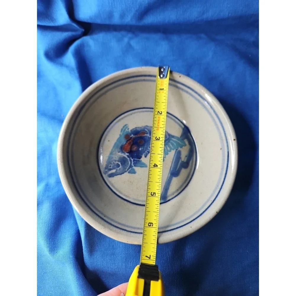 Antique Chinese Fish Bowl Stoneware Pottery Hand Painted‎ Koi Vintage 6.5